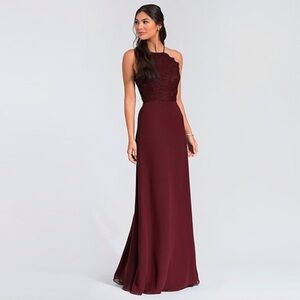 Hayley Paige Occasions - Chiffon Halter Lace Dress - Style 5715 - Flamingo